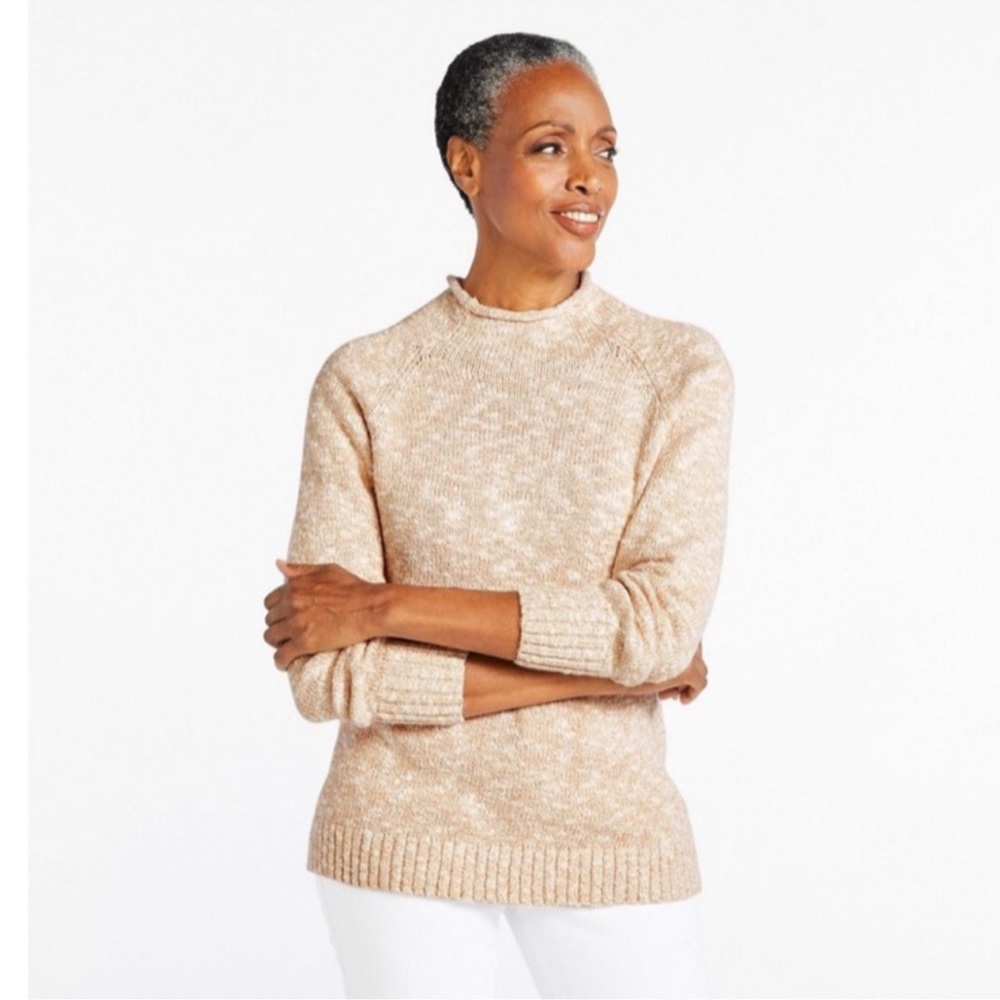 L.L. Bean oatmeal 100% cotton, Ragg, funnel neck pullover, rib sweater size s